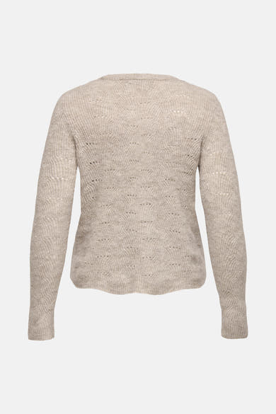 Beige rondehals trui van ONLY, met een beige, opengebreid patroon en golvend textuurmotief.