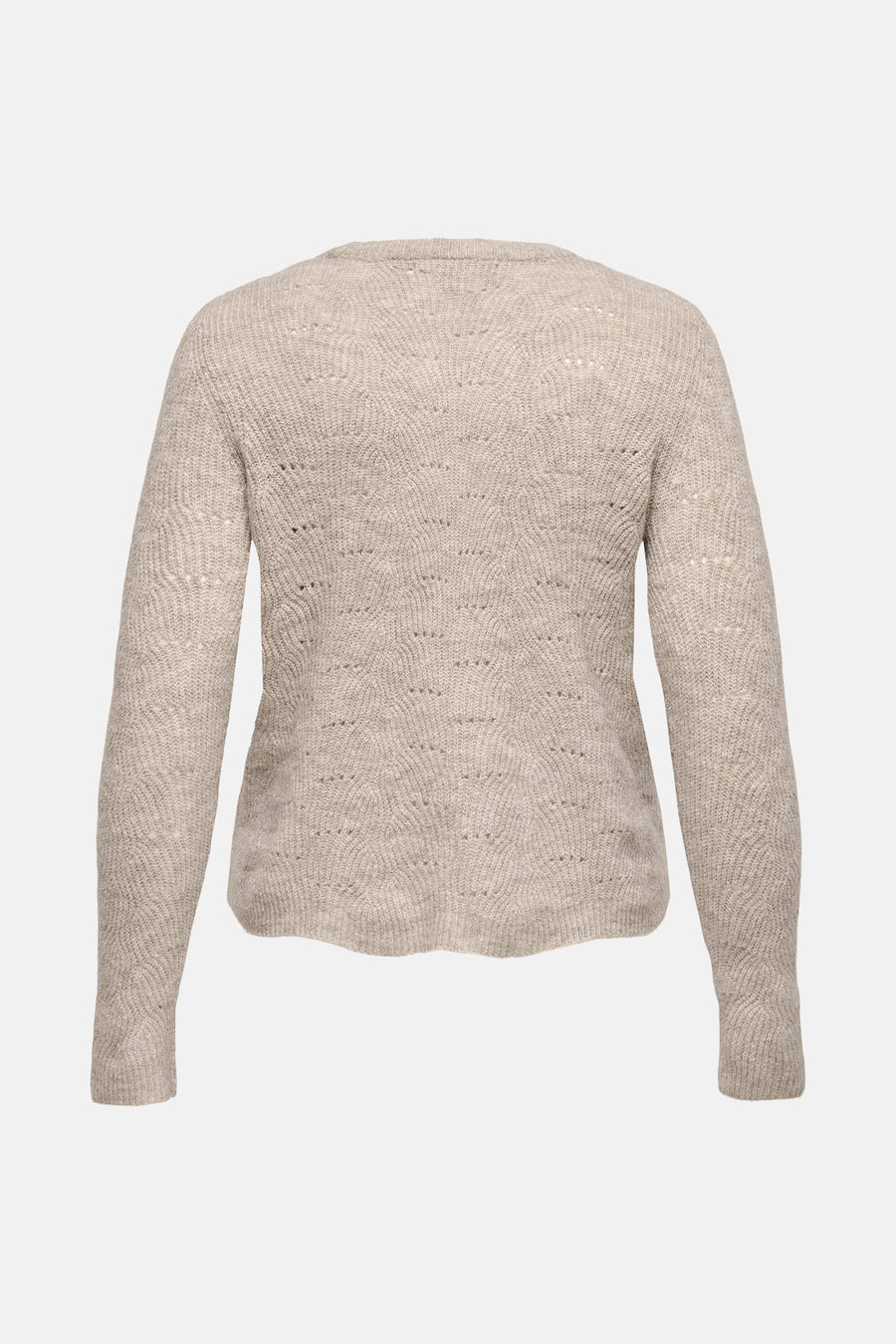 Beige rondehals trui van ONLY, met een beige, opengebreid patroon en golvend textuurmotief.