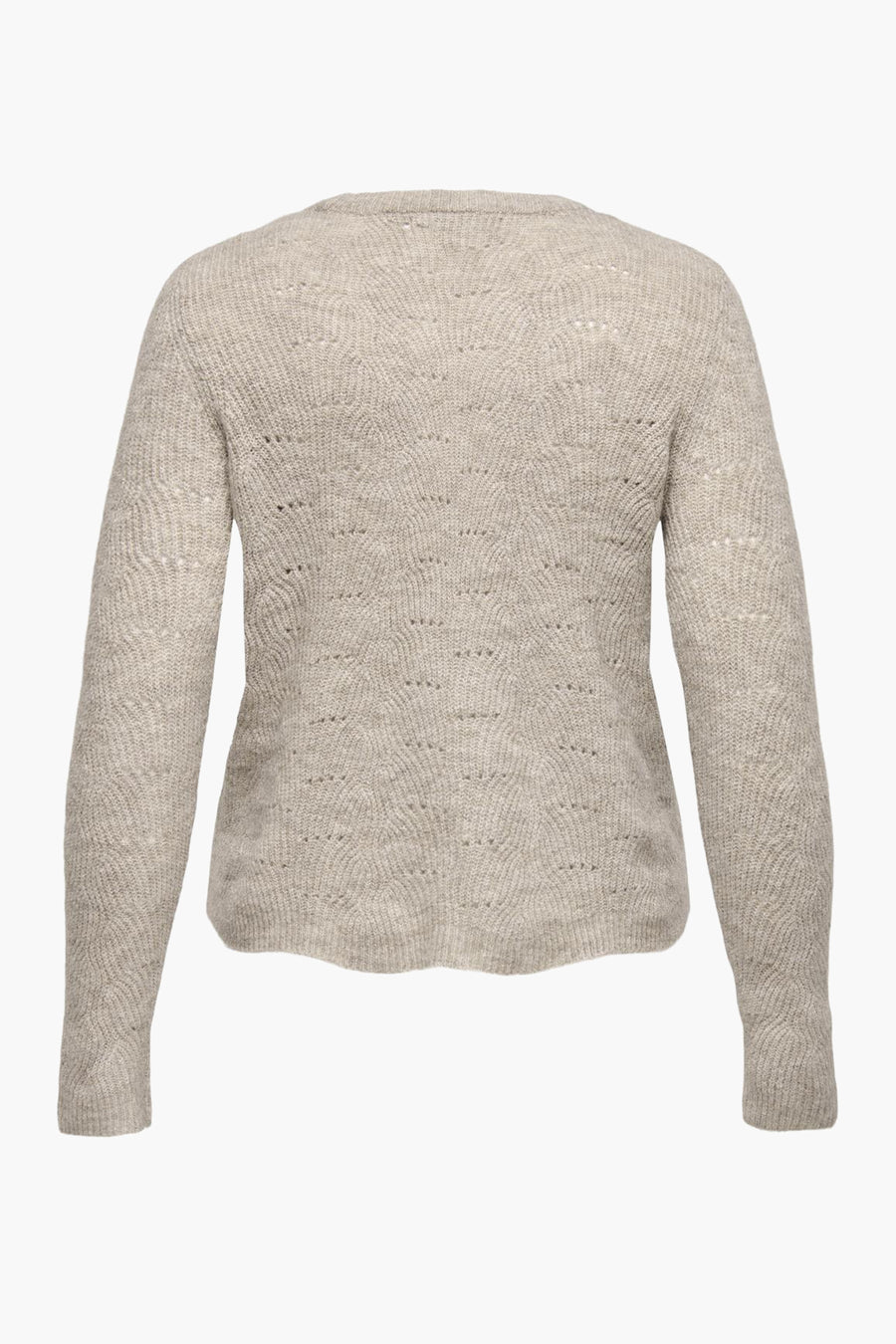 Beige trui met ronde hals van ONLY®, in ajourgebreid met een subtiel patroon.