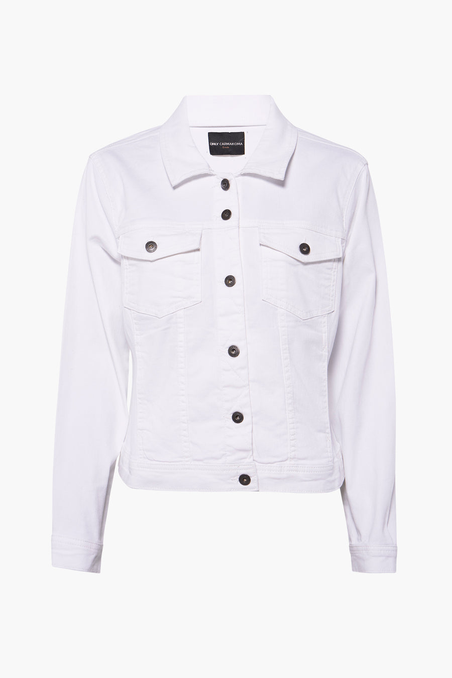 Veste en jean blanche de CARMAKOMA, avec boutons foncés, poches poitrine à rabat et coupe droite.