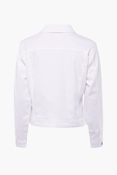 Veste en jean blanche de CARMAKOMA, vue de dos, avec détails de couture et coupe classique.