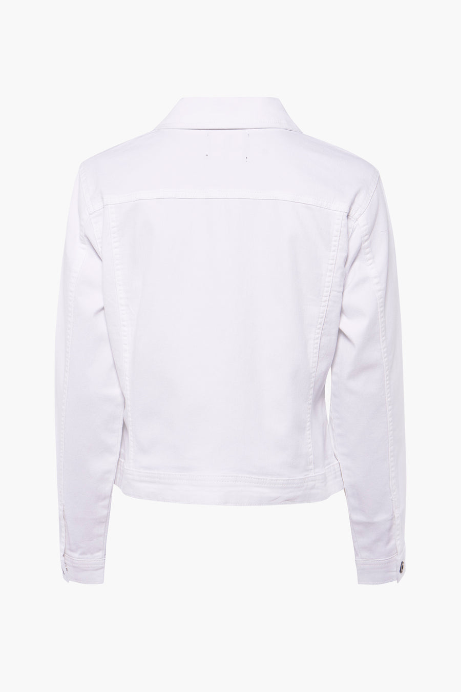 Veste en jean blanche de CARMAKOMA, vue de dos, avec détails de couture et coupe classique.