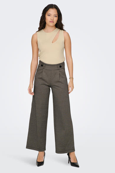 Pantalon gris à carreaux de JDY, coupe ample avec taille haute et détails de boutons.