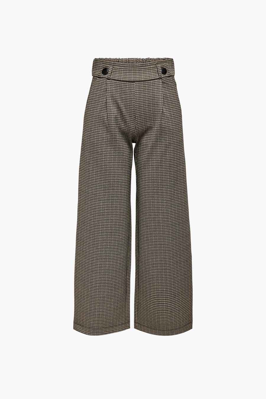 Pantalon large gris de JDY, à motif pied-de-poule et taille haute avec boutons décoratifs.