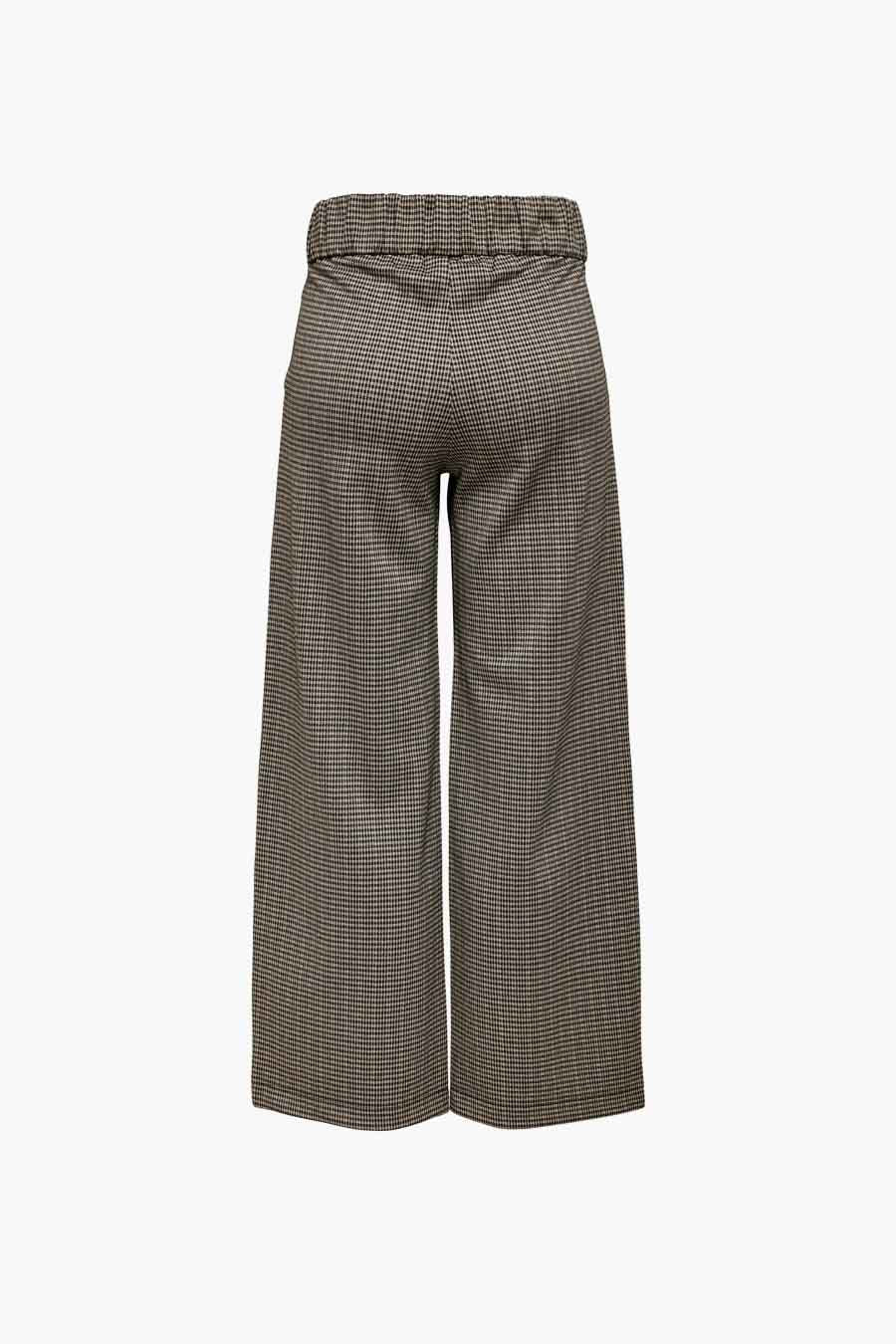Pantalon large gris par JDY avec motif pied-de-poule et taille élastique, vue de dos.
