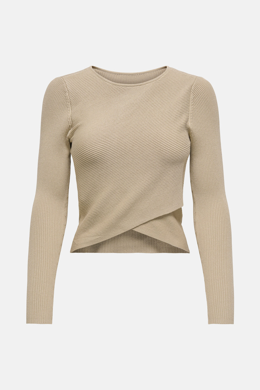 Beige trui met ronde hals van JDY, in ribgebreide stof met gekruist detail aan de taille.