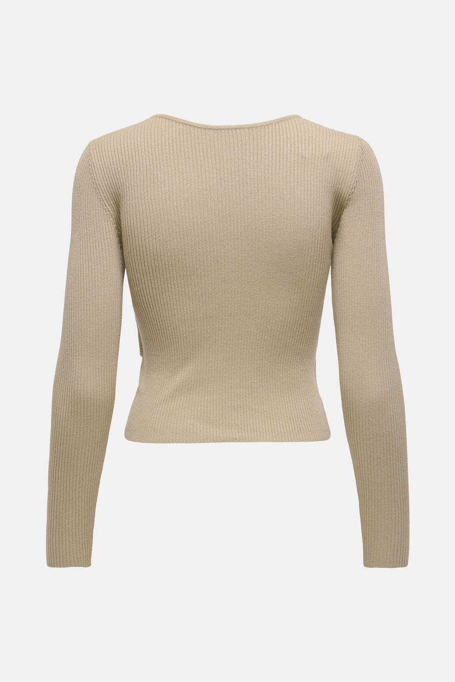Beige ronde hals trui van JDY in ribgebreide stof, achterzijde.