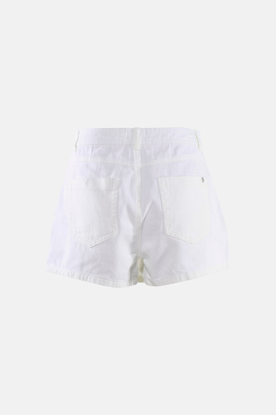 Korte witte spijkerrok van ONLY®, van achteren gezien met achterzakken en riemlussen.