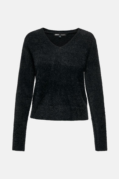Pull noir du type mohair par ONLY, à col en V et manches longues.