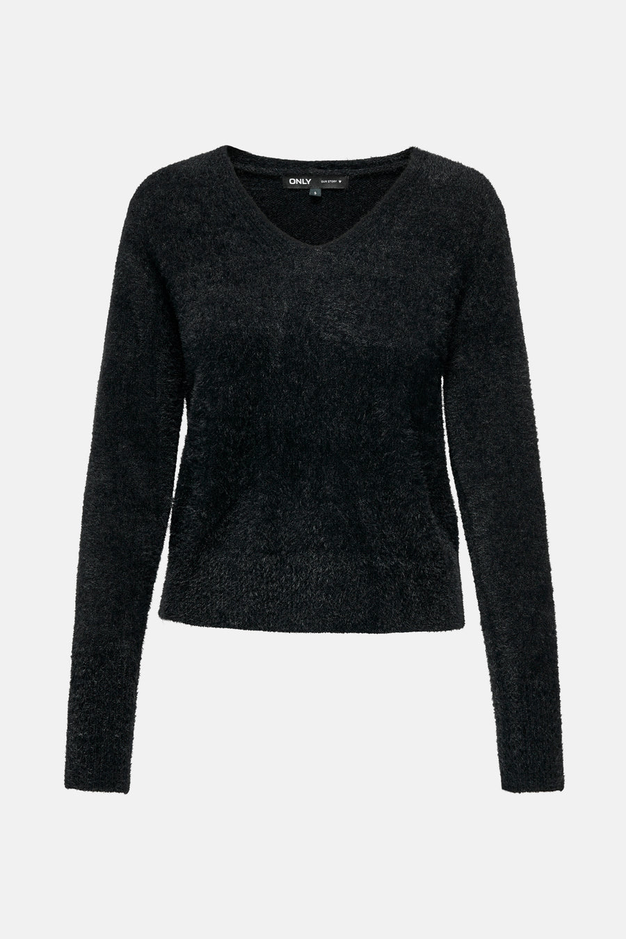 Pull noir du type mohair par ONLY, à col en V et manches longues.
