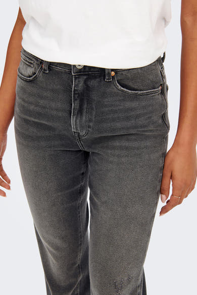 Grijze rechte jeans van ONLY, met subtiele slijtage en een relaxte pasvorm.
