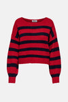 Pull à col rond rouge par ONLY, à rayures horizontales bleu marine.
