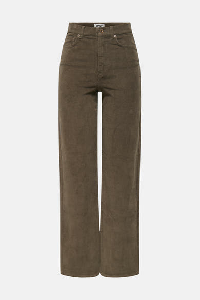 Bruine ribfluwelen broek met rechte pijp van ONLY, met voor- en achterzakken.