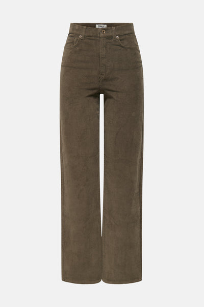 Pantalon coloré marron en velours côtelé de ONLY, coupe droite, poches avant et arrière.