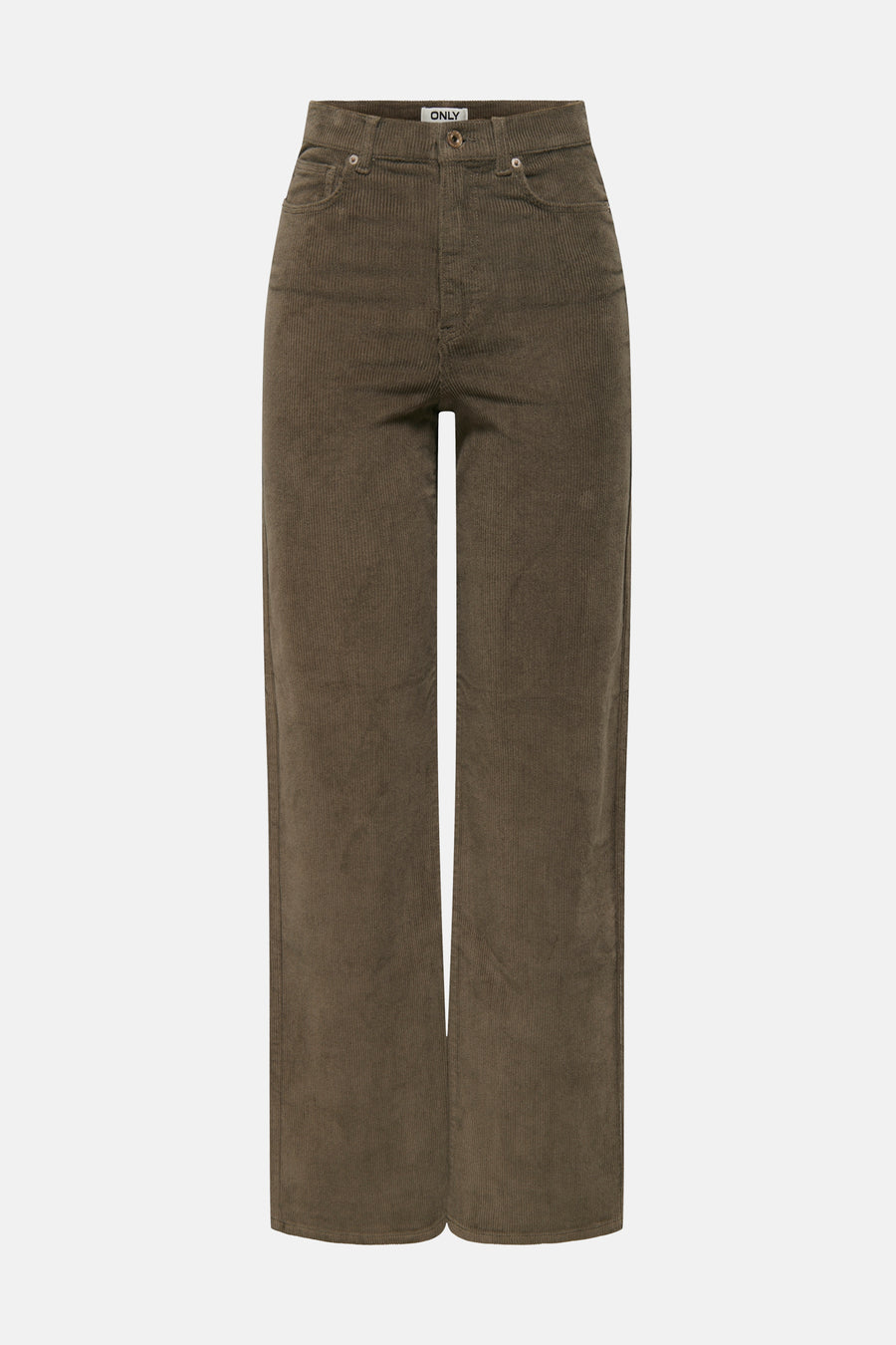Bruine ribfluwelen broek met rechte pijp van ONLY, met voor- en achterzakken.