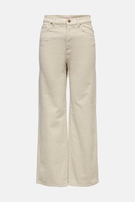 Pantalon écru en velours côtelé de ONLY, coupe ample et jambes évasées