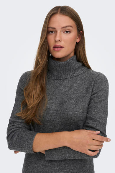 Robe à manches longues grise de JDY, coupe droite avec col roulé et manches longues.