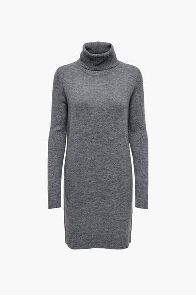 Robe à manches longues grise de JDY, en tricot à col roulé, sur fond blanc.