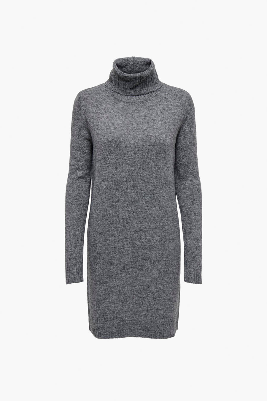 Robe à manches longues grise de JDY, en tricot à col roulé, sur fond blanc.