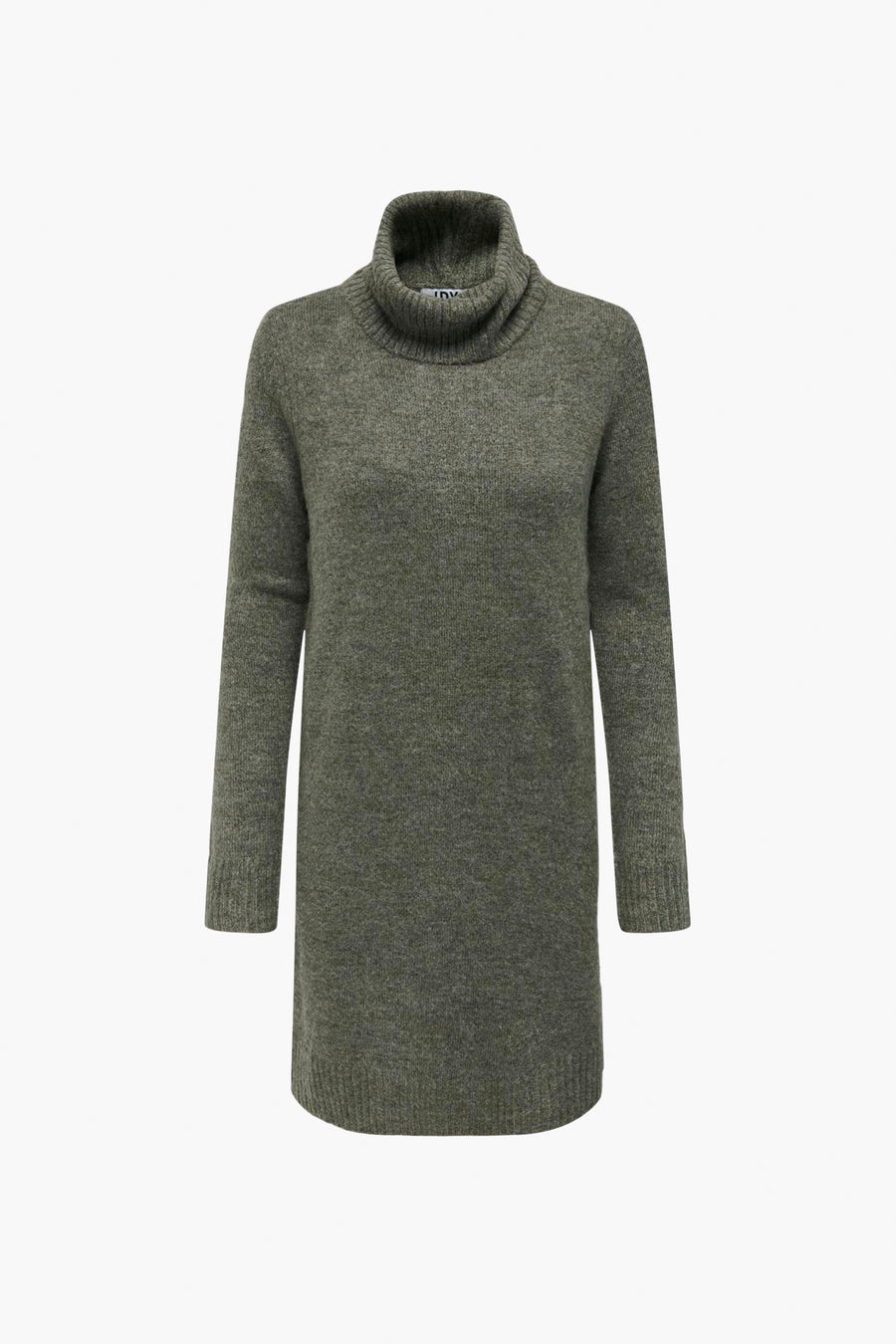 Robe pull kaki à col roulé de JDY, en maille texturée, coupe droite et manches longues.