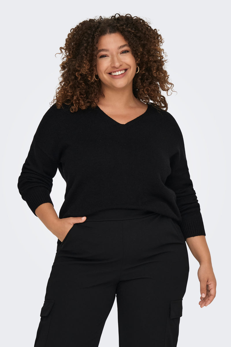 Pull col V Noir - CARMAKOMA