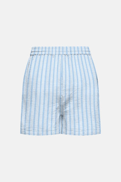 Korte wit-lichtblauwe gestreepte short van ONLY® in wafelstof met elastische tailleband.