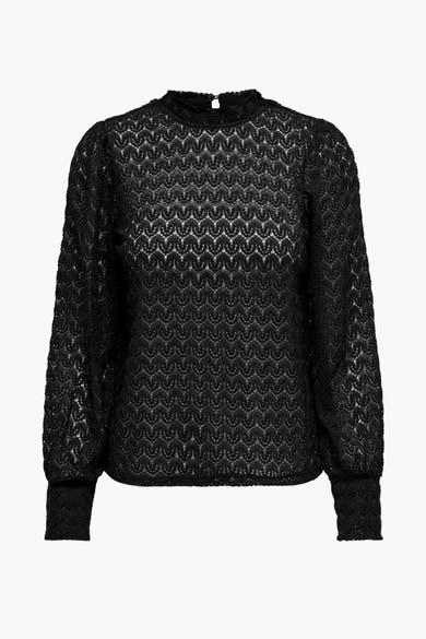 Zwarte blouse met lange mouwen van JDY, in delicate bloemenkant met een opstaande kraag.