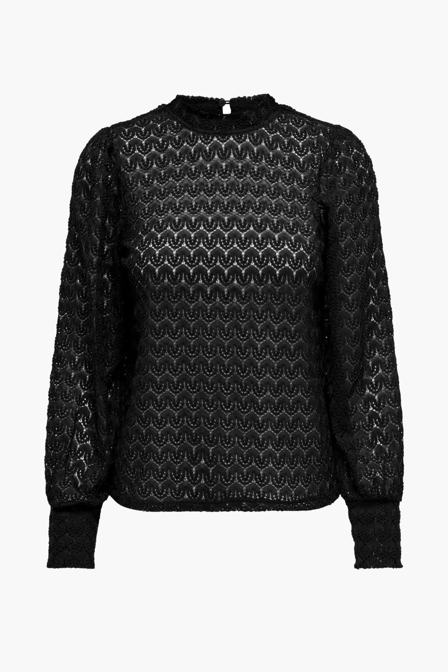 Zwarte blouse met lange mouwen van JDY, in delicate bloemenkant met een opstaande kraag.