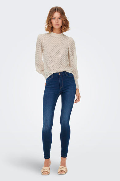 Beige blouse met lange mouwen van JDY, met textuurpatroon en opstaande kraag.