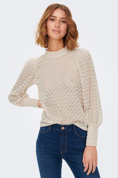 Blouse beige à manches longues de JDY, avec un motif ajouré sur toute la surface.