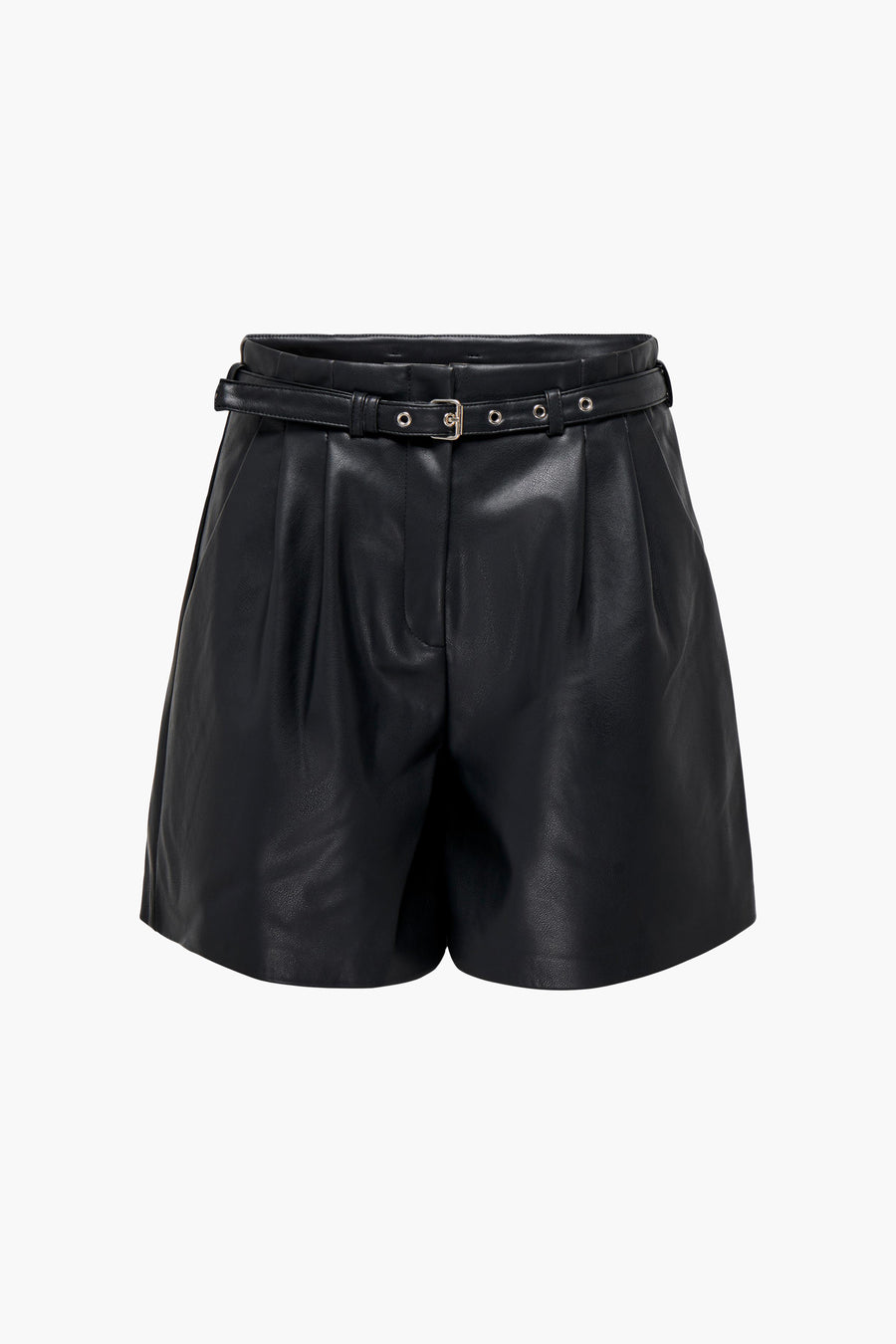 Korte imitatielederen short van ONLY, met zilverkleurige gespsluiting in de taille.