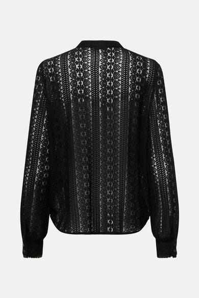 Zwarte blouse met lange mouwen van ONLY®, van doorschijnend bloemenkant.