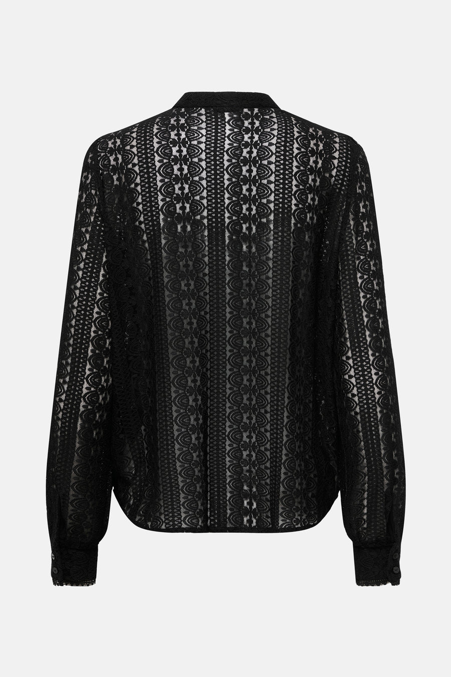 Zwarte blouse met lange mouwen van ONLY®, van doorschijnend bloemenkant.