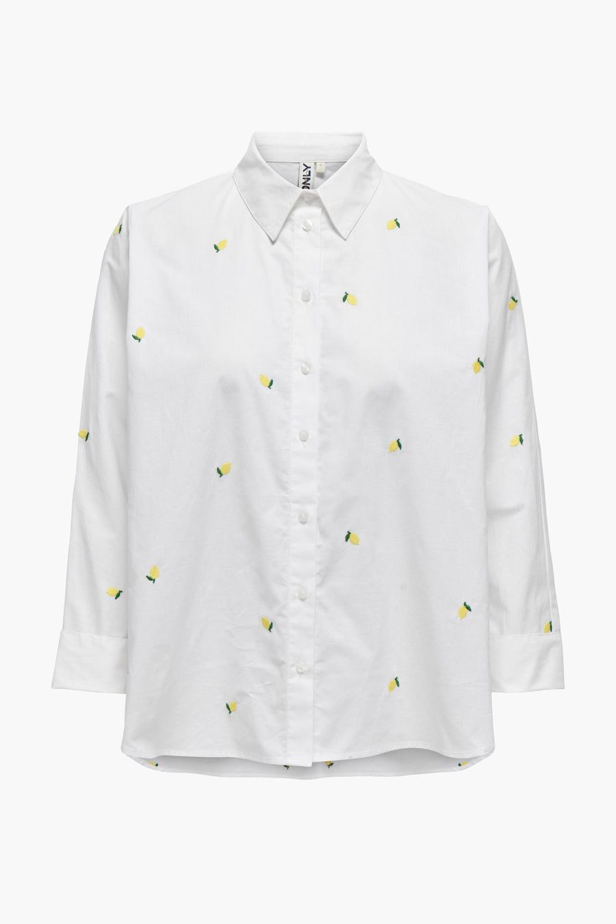 Chemisier blanc à manches longues de ONLY, avec motif brodé de citrons miniatures.