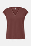 Bruin T-shirt met korte mouwen van ONLY, met V-hals versierd met een decoratieve bies.