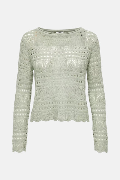 Pull beige en maille ajourée de JDY, avec manches longues et ourlet festonné.
