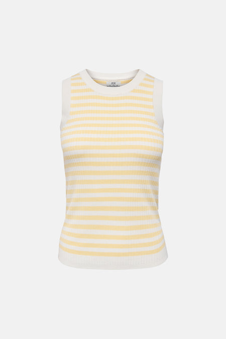 Top rayé jaune et blanc de JDY en maille côtelée sans manches.
