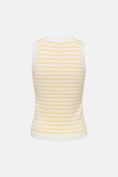 Top sans manches rayé blanc et jaune de JDY, en tricot côtelé, vue de dos.