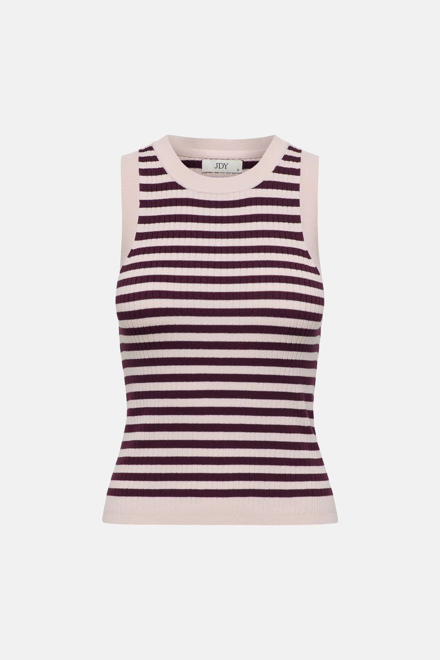 Beige en bordeaux gestreept mouwloos geribd topje van JDY, met horizontale strepen.