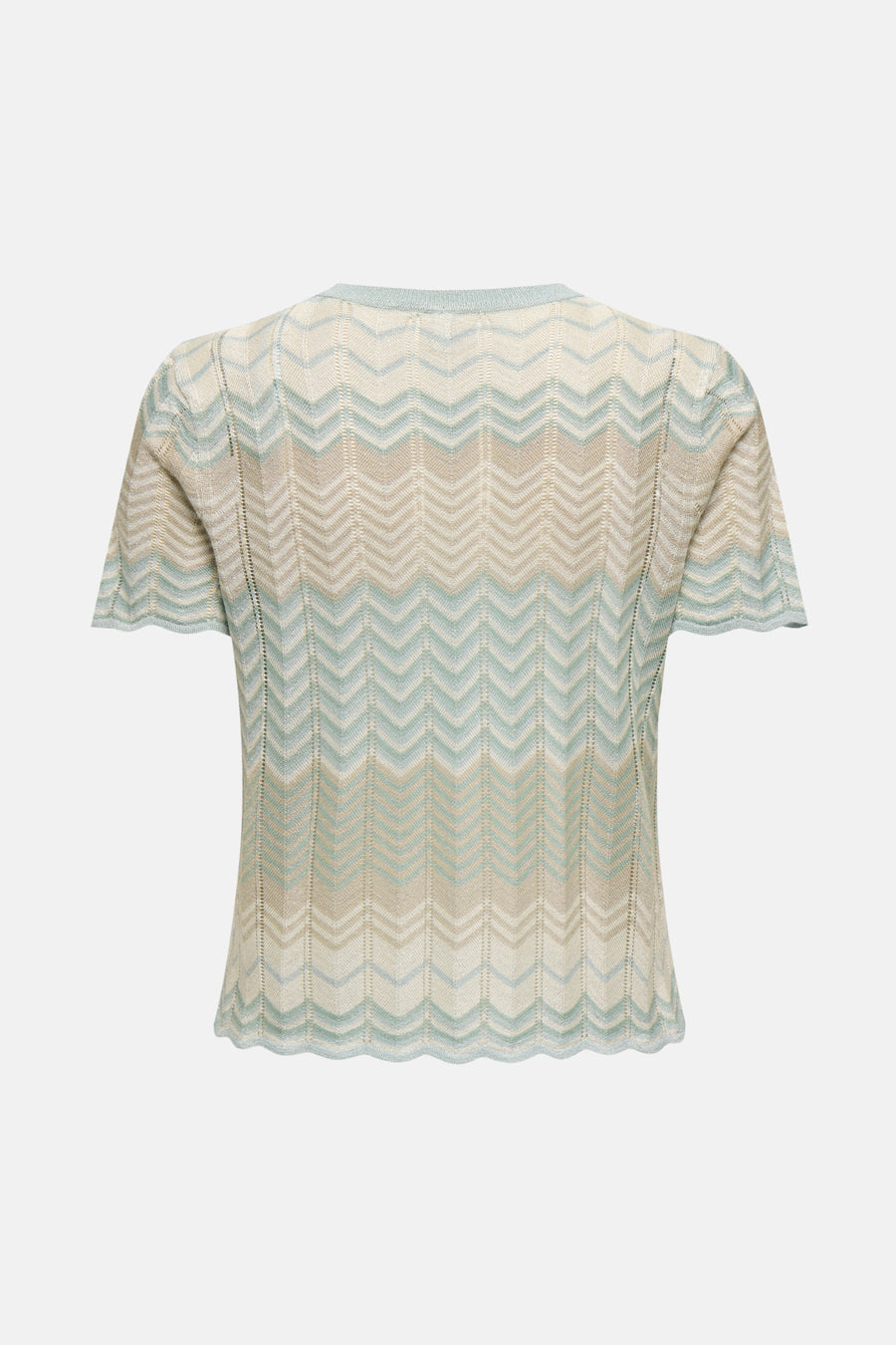 Multikleuren T-shirt met korte mouwen van ONLY®, met zigzagpatroon en gebreide textuur, achterzijde.