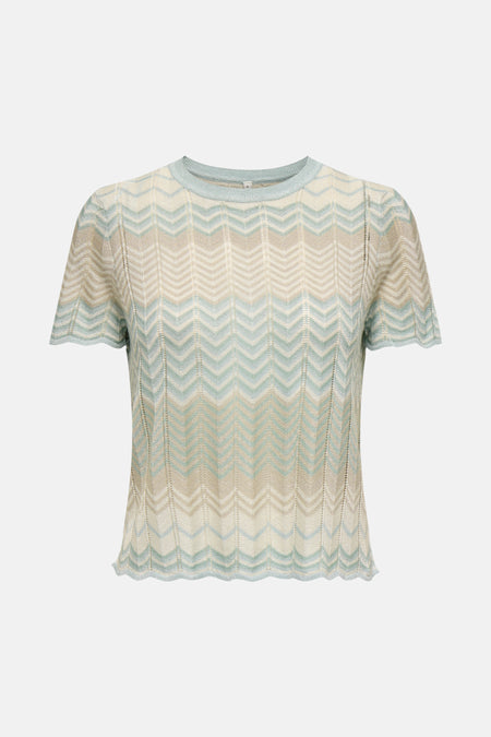 Multikleuren T-shirt met korte mouwen van ONLY, met chevronpatroon en fijne gebreide textuur.