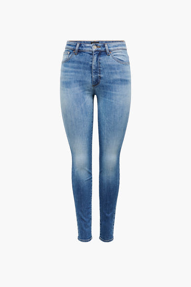 Donkerblauwe skinny jeans van ONLY, in licht uitgewassen denim met een nauwsluitende pasvorm.