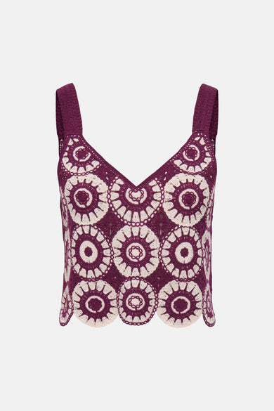 Top sans manches multicolore de la marque ONLY® en crochet avec motifs floraux et encolure en V.