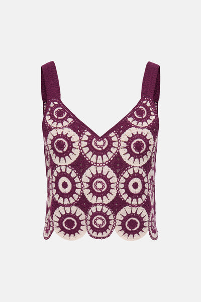 Top sans manches multicolore de la marque ONLY® en crochet avec motifs floraux et encolure en V.