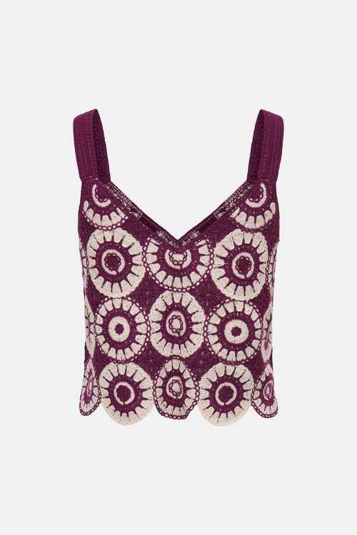 Top sans manches multicolore de ONLY® en crochet à motifs circulaires, col en V et ourlet festonné.
