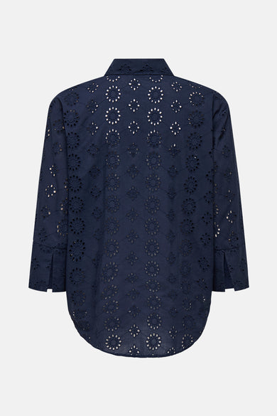 Chemise bleu à manches longues de JDY, ornée de motifs ajourés floraux sur toute la surface.