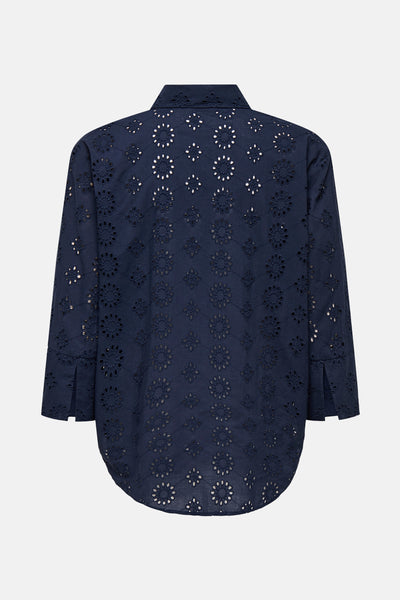 Chemise bleu à manches longues de JDY, ornée de motifs ajourés floraux sur toute la surface.