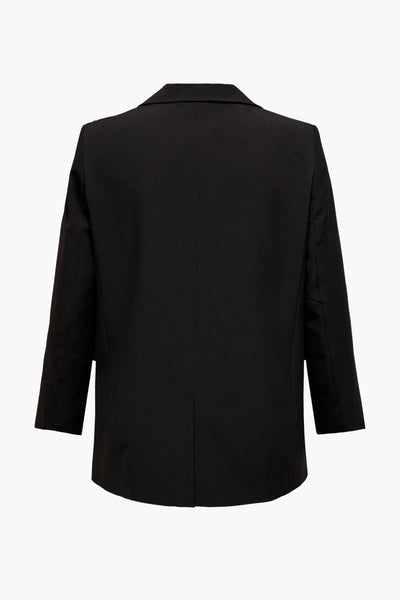 Blazer noir de CARMAKOMA, avec une coupe structurée et des manches trois-quarts, vue de dos.