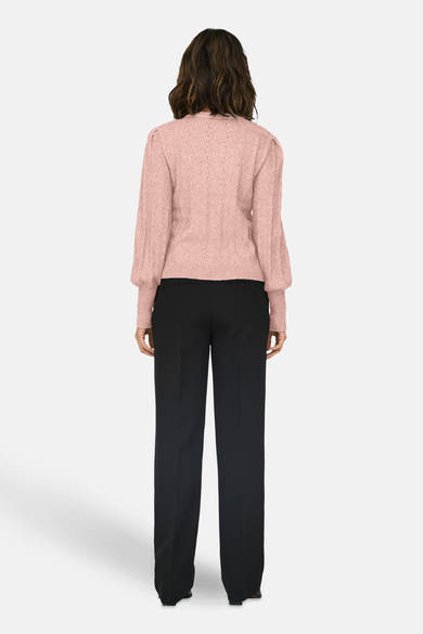 Pull rose à col rond de ONLY®, avec des manches bouffantes et un motif texturé sur toute la surface.