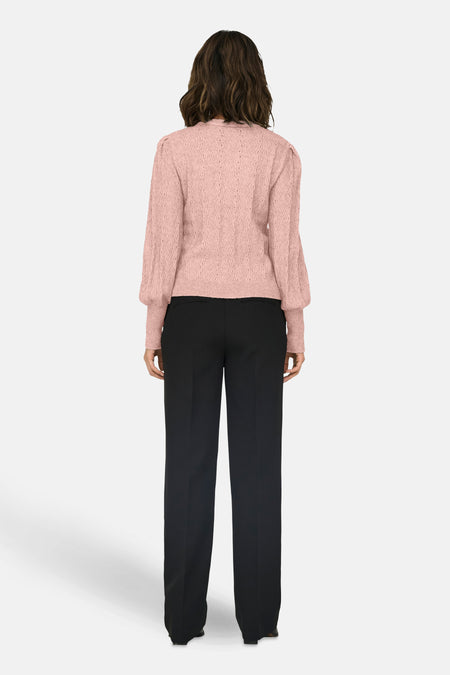 Roze trui met ronde hals van ONLY®, met pofmouwen en een all-over textuurpatroon.